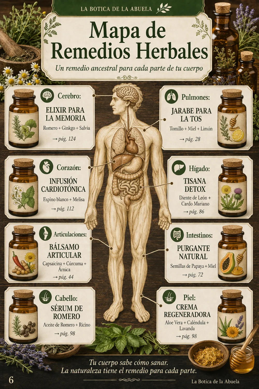 Mapa de remedios herbales por parte del cuerpo