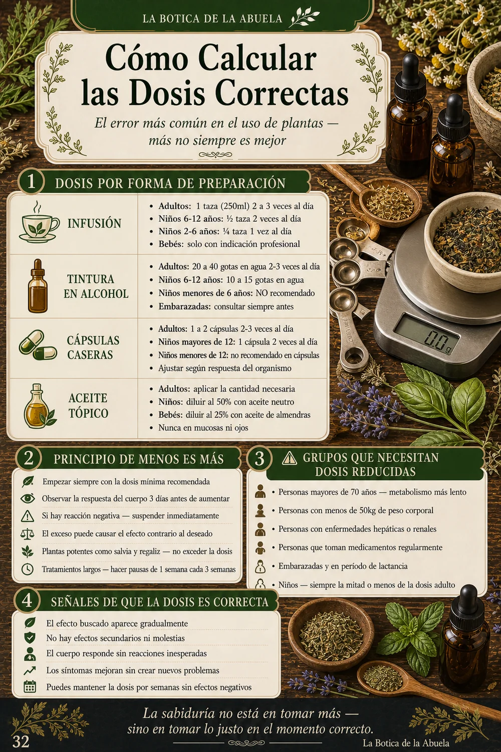 Cómo Calcular las Dosis Correctas — infusión, tintura, cápsulas y aceite tópico
